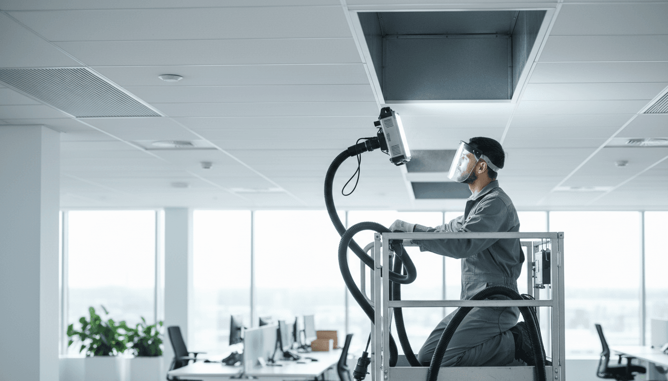 Professional air duct cleaning in a commercial building