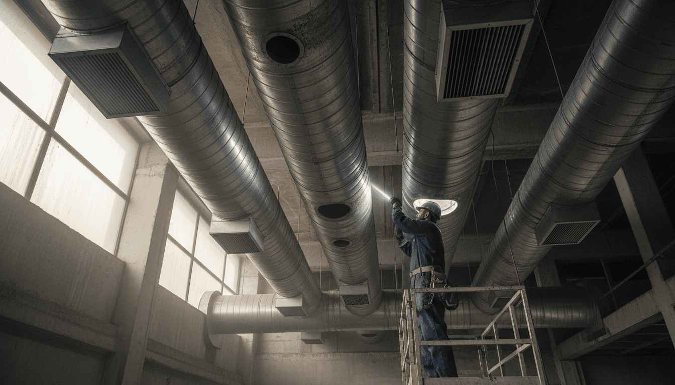 Commercial HVAC ductwork in a building