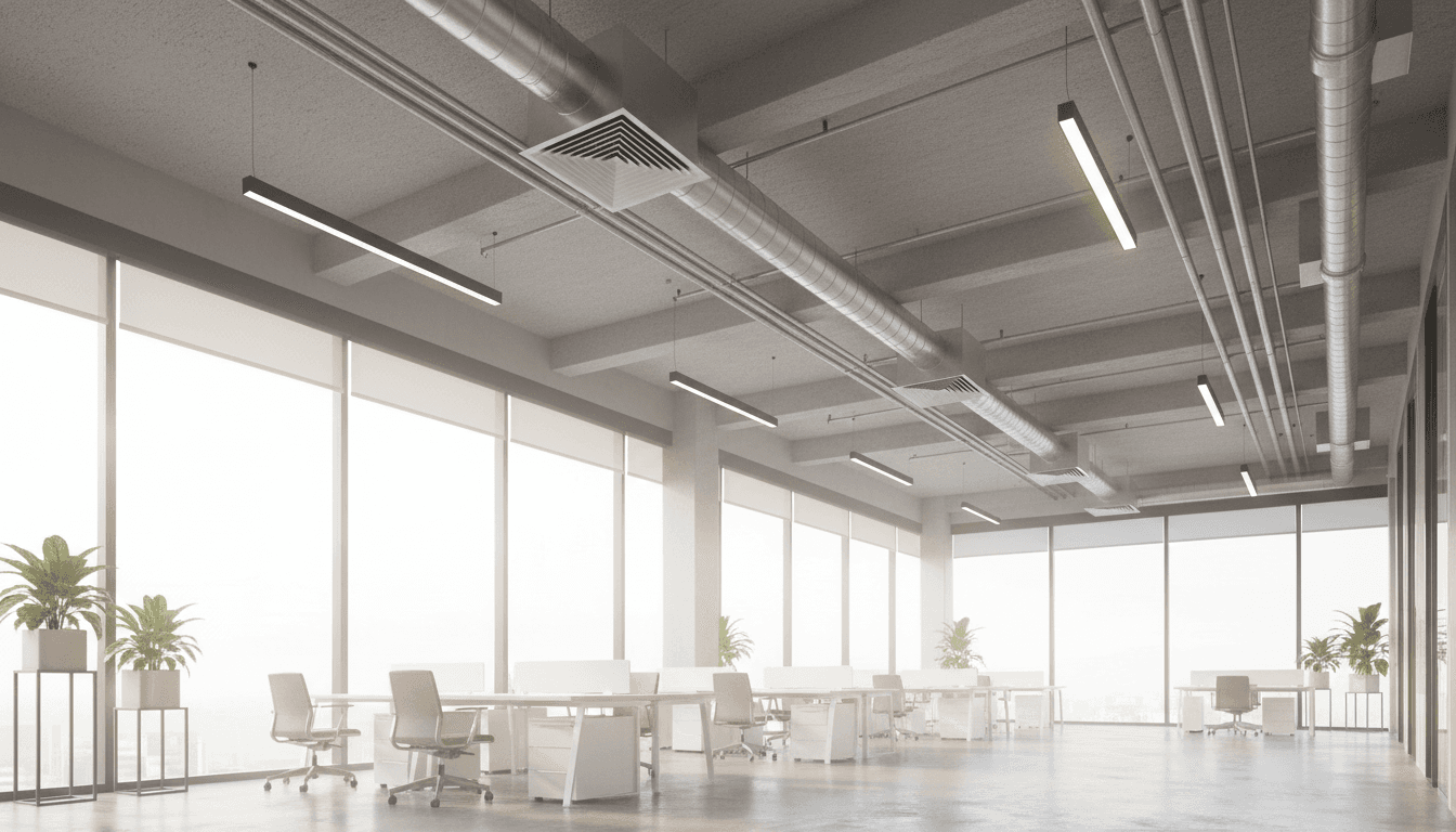 Bright commercial office interior with visible air duct vents